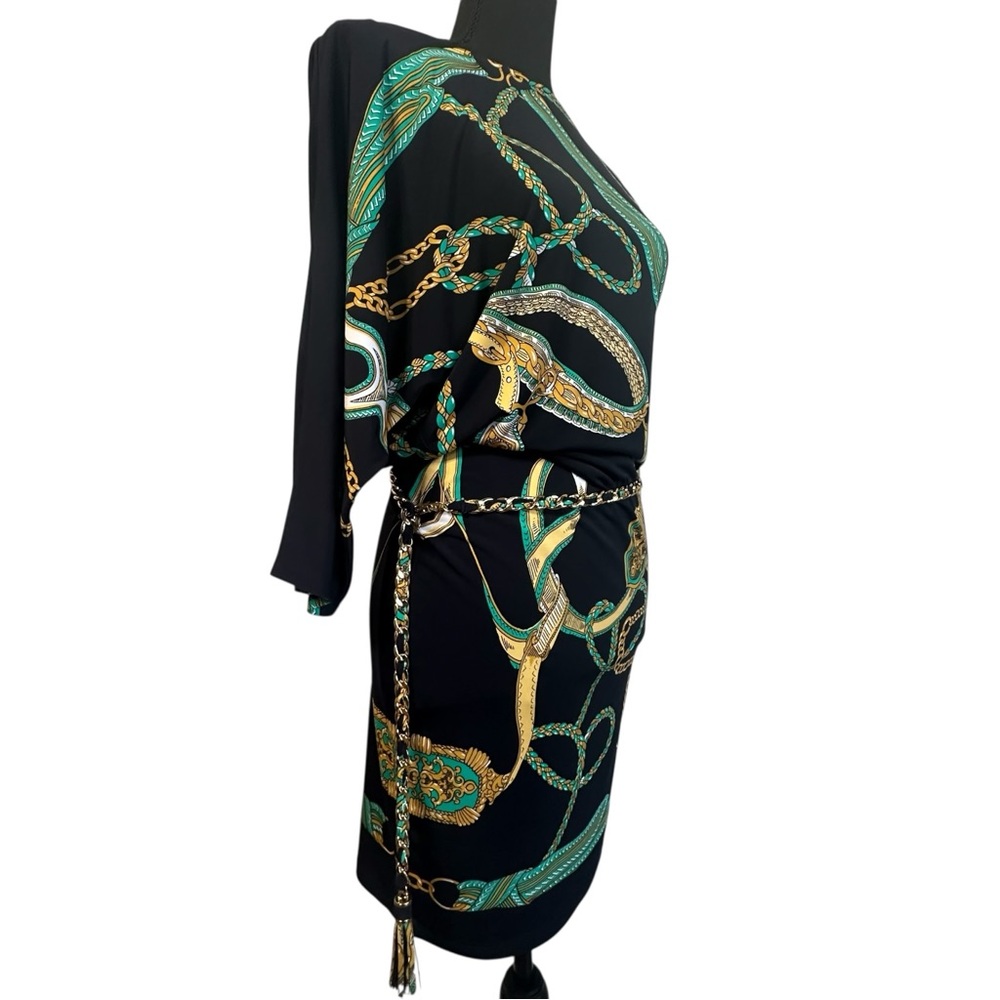 ✨Y2K Cache Dress with Green and Gold Chain Print Size M - Picture 9 of 13
